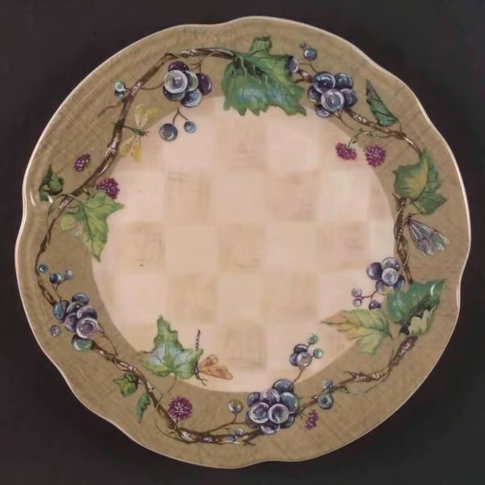 4 Tracy Porter CLARET COLLECTION Dinner Plates grapes scalloped in Box ~12 Avail